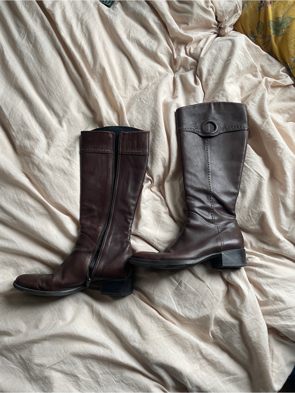 Women's Mid-Calf Leather Riding Boots in Dark Brown